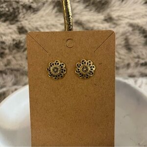 Vintage Gold Toned Filigree Flower Post Back Earrings